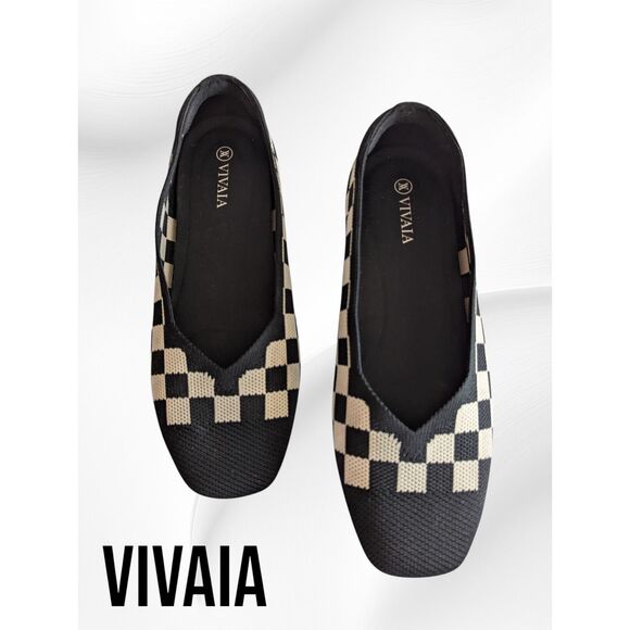 Vivaia square-toe v-cut (Margot 2.0) checkered flats  Sz 37 - Picture 1 of 10